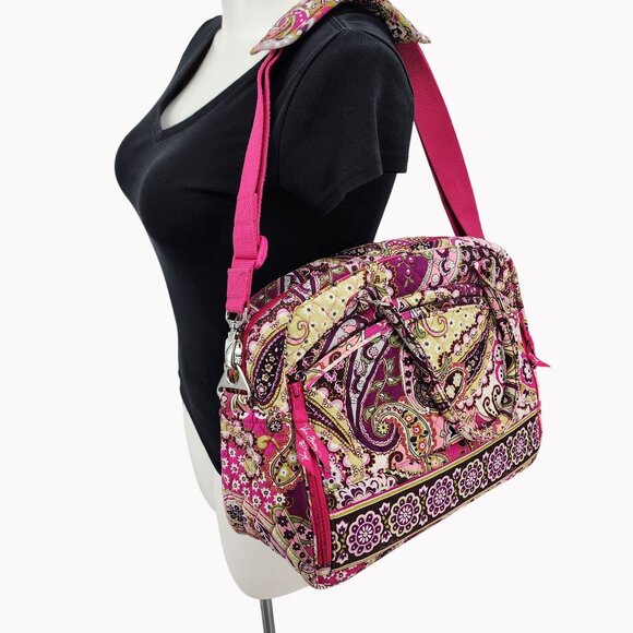 Vera Bradley Travel Messenger Bag Very Berry Paisley Adjustable Strap Pockets - Picture 2 of 12